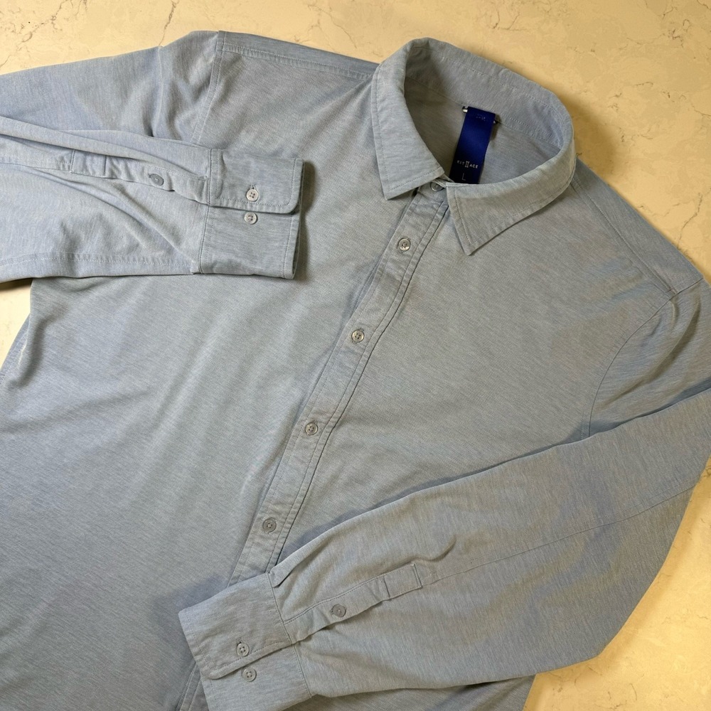 Kit Ace Shirt Mens Blue Button Up Long Sleeve Performance Stretch Comfort Large